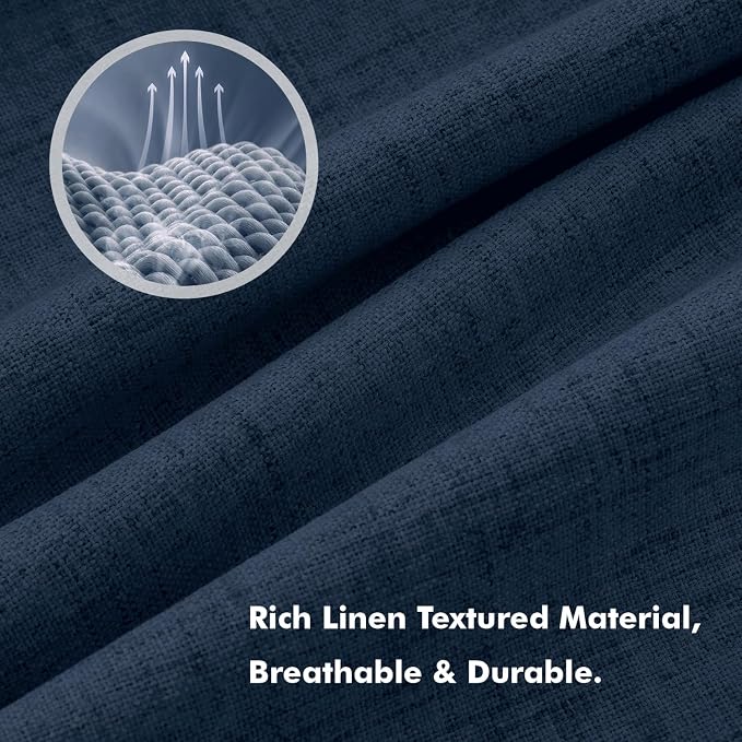 MIULEE 100% Blackout Linen Curtains 42 x 90 Inch Midnight Blue 2 Panels | Thermal Insulated, Room Darkening Drapes for Bedroom Living Room, Back Tab Rod Pocket Pinch Pleated, Solid Luxury Decor