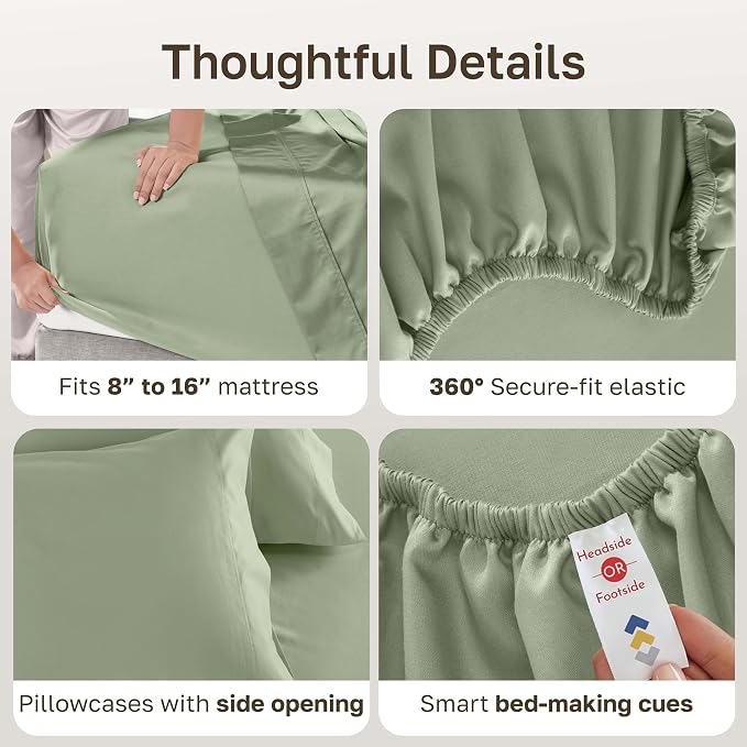 California Design Den Luxury 600 Thread Count Full Bed Sheets Set | 100% Cotton Sateen Backed by Good Housekeeping Seal, Soft & Smooth, 16" Deep Pocket, Durable, Easy Care - Laurel Green