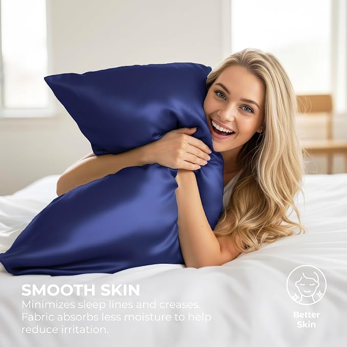 Pure Bedding Satin Pillowcase 2 Pack - Queen Size (20"x30", Midnight Blue) - Silky Pillow Cases for Hair and Skin - Satin Pillow Covers with Envelope Closure - Extra Soft Premium Microfiber