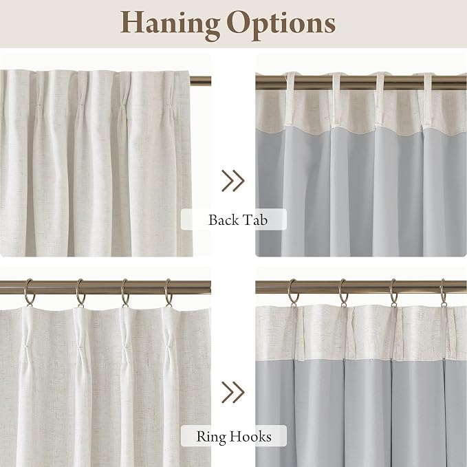 RYB HOME Linen Blackout Curtains 96 inches Long, 100% Blackout Noise Reducing Thermal Insulated Natural Textured Curtains for Farmhouse Dining Room, Cream White, 40" W x L96 L, 2 Panels Set
