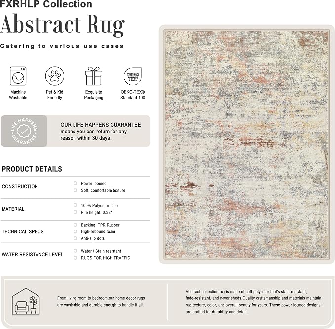 9x12 Area Rug Living Room: Modern Washable Indoor Soft Carpet Taupe | For Bedroom Dining Room Farmhouse Nursery Hallway Office,Modern Abstract,Machine washable,Non-Slip,Stain Resistant,Indoor