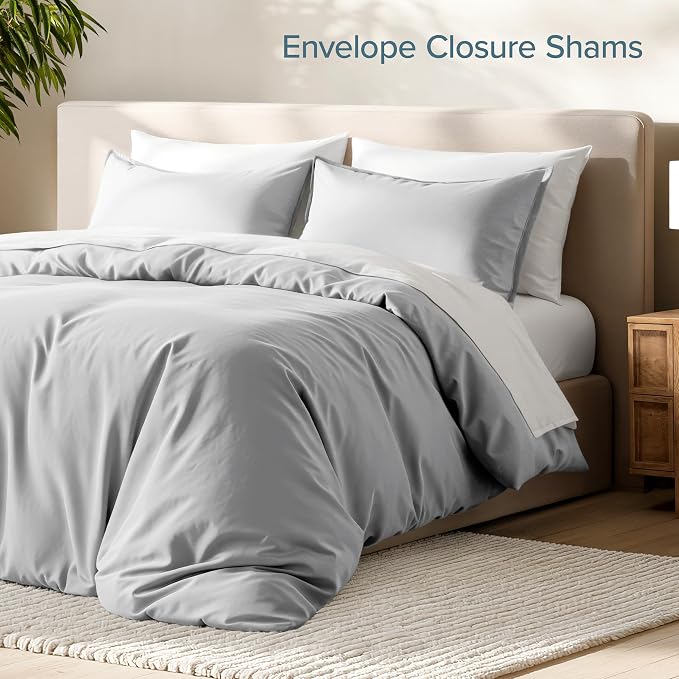 Bare Home Duvet Cover Set 1800 Ultra-Soft (Oversized Queen, Cloud Grey) | Lightweight, Cooling, Breathable, Premium 1800 Ultra-Soft, All-Season