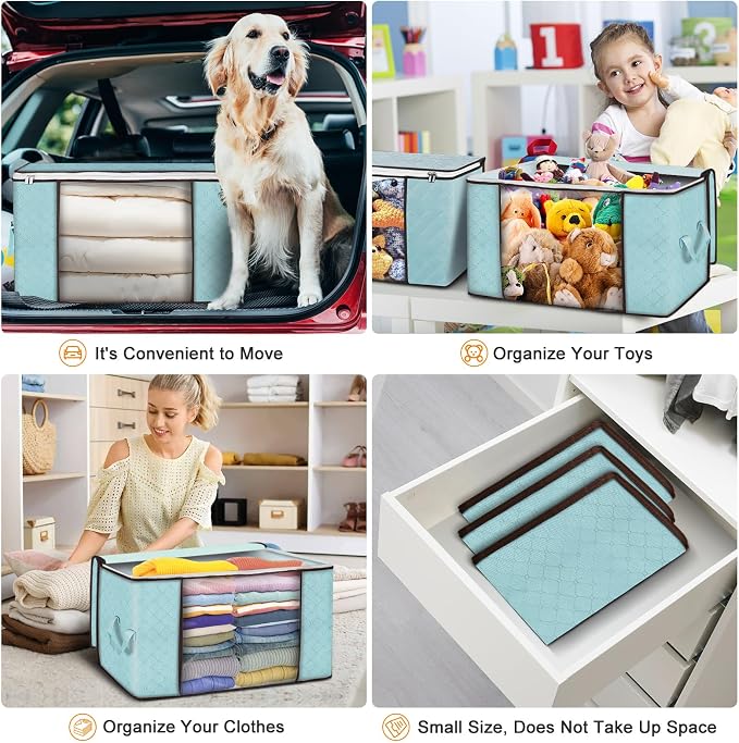 90L Large Storage Bags, 8 Pack Clothes Storage Bins Closet Organizers | Foldable Storage Containers, with Reinforced Handle, for Clothing, Blanket, Comforters, Bed Sheets, Pillows and Toys