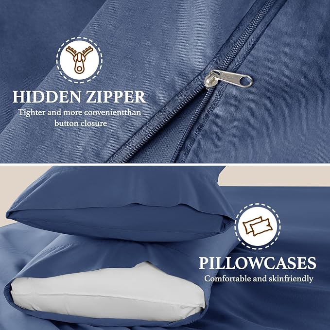 DEITAS 100% Cotton King Duvet Covers 3 Piece,1200 Thread Count，Navr Blue | Luxury Egyptian Cotton Comforter Cover With Zipper Closure, Ultra Cooling Breathable, Hotel Bedding Duvet Covers