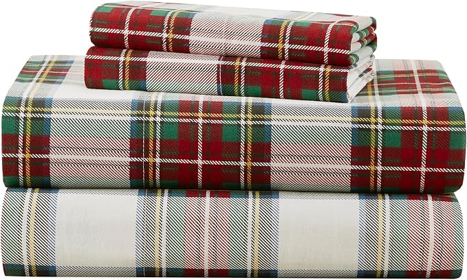 Comfort Spaces 100% Cotton Percale Sheets Full Sheet Set, 4 Piece | Crisp, Cool & Breathable Bed Sheets, 14" Deep Pocket Fits Up to 16" Mattress, Lightweight, All Season, Scottish Plaid Red