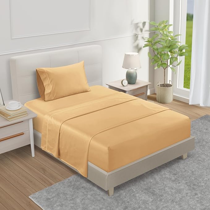 3 PC Twin XL Sheet Set for Twin Matress, 15" Deep Pocket Sheets - Semolina | 800 Thread Count,Silky Soft Sateen Weave Egyptian Cotton, No Pilling, Machine Washable, Fade Resistant Luxury Hotel Bedding
