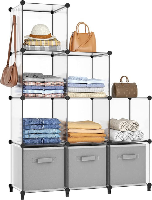 HOMIDEC Closet Organizers and Storage, 9 Cube Storage Organizer, Portable Closet Organizer Storage Cubes Shelves for Clothes, Bedroom, Wardrobe, Kids Room, Bathroom, Transparent | Portable Closet Organizer, Storage Cubes Shelves, for Bedroom, Kids Room...