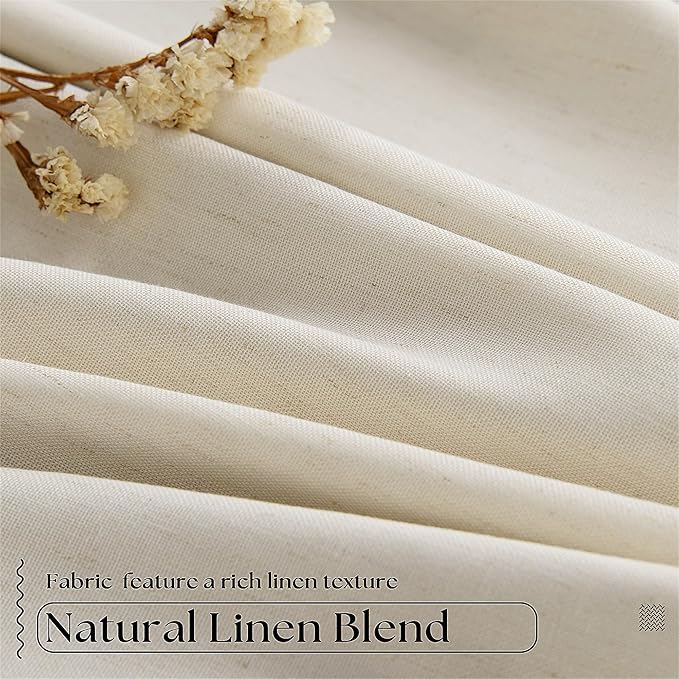 Cream Beige Linen Blackout Curtains Pinch Pleated 102 Inches Long | Memory Shape, Flax Linen 2 Layers for Full Blackout, Light Blocking Thermal Insulated, for Bedroom Living Room, 2 Panels Set