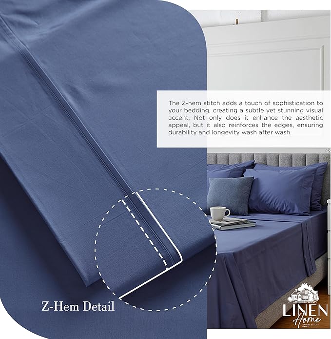 Linen Home 2-Pack King Sheet Set, 100% Cotton Percale Bedding, 8-Piece Value Bundle, Deep Pocket Cooling Bed Sheets for Hot Sleepers, Breathable & Crisp Hotel Quality, Long-Staple Cotton, Dark Blue