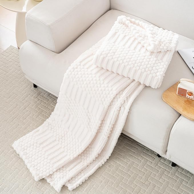 60x80 Inch Beige Twin Blanket - Soft & Fluffy Fleece, Cute & Aesthetic, Perfect for Sofa, Couch, Chair, Bed, Living Room & Bedroom, All-Season Use, Plush & Cozy Decorative Blanket