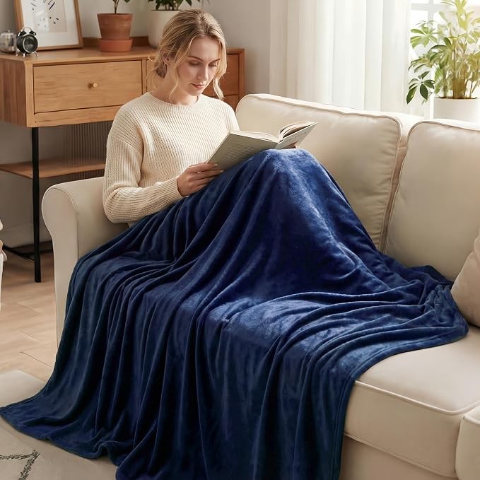 Exclusivo Mezcla Soft Large Fleece Throw Blanket for Couch, Navy Blue | 50x70 Inches, Double-Sided Brushed Flannel, Lightweight Plush Cozy Blanket for Home Decor, All Season, Machine Washable