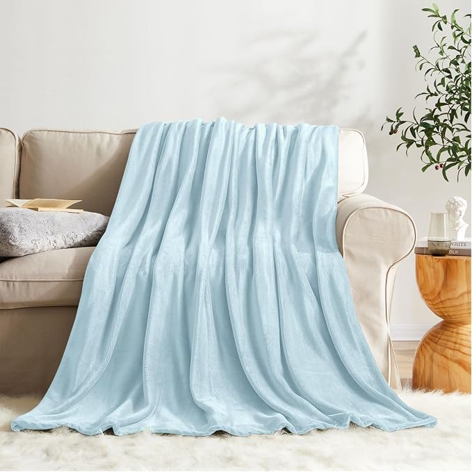KMUSET Fleece Blanket Mist Blue Lightweight Super Soft Cozy Fuzzy Bed Blankets Microfiber Factory Shop