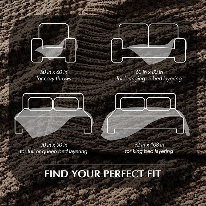 EVERGRACEHOME Chunky Chenille Knit Throw Blanket, 108x92, Cocoa Brown | Sculpted Moss Stitch, Chic Modern Farmhouse, All-Season Warmth, OEKO-TEX® Certified, Oversized King for Couch, Bed, Sofa