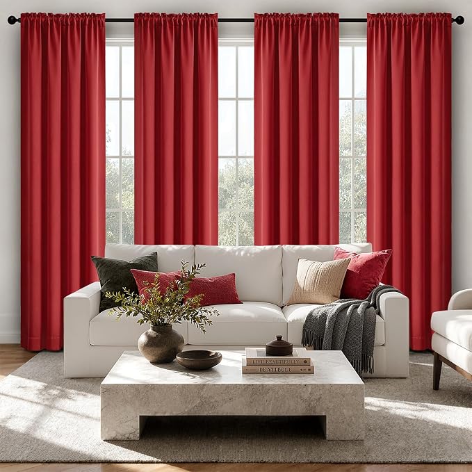 MIULEE 84 Inch Length Christmas Red Blackout Bedroom Curtains Set of 4 | Thermal Curtains for Summer Heat, Light Blocking Privacy Bedroom Window Drapes, Top&Bottom Rod Pocket, Living Room