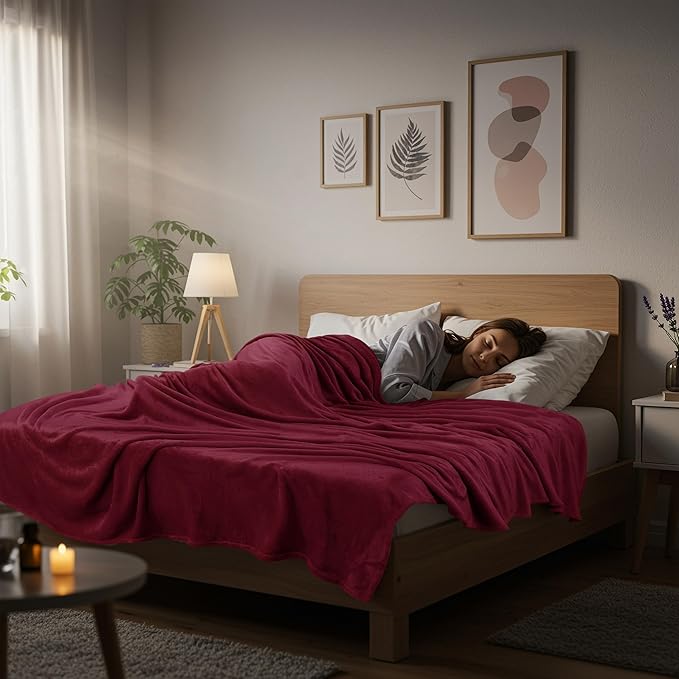 Utopia Bedding Soft Fleece Bed Blanket Queen Size Burgundy (90x90 Inch) | Microfiber Plush Warm Lightweight Breathable Cozy Blanket Anti-Static, All Season Use, Gift for Women and Men
