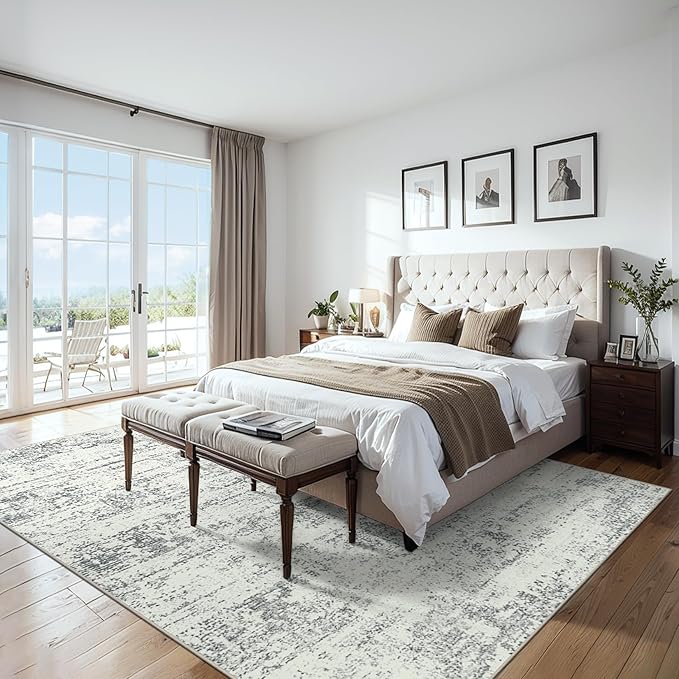 PLHXFR 9x12 Area Rug Living Room: Modern Abstract Washable Carpet Grey | For Bedroom Dining Room Farmhouse Nursery Home,Machine washable,Non Slip,Large Soft Neutral,Stain Resistant, Indoor Floor