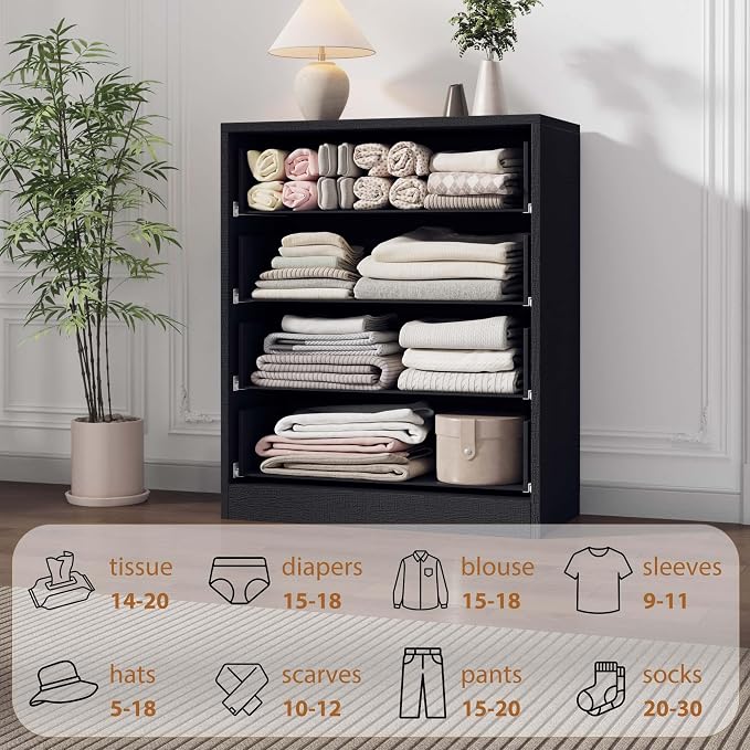 Garvee 4 Dresser for Bedroom, 39.3" Tall Dresser, Freestanding Vertical Drawer with Storage, Wooden Closet Chest Storage for Living Room, Hallway, Entryway, Black