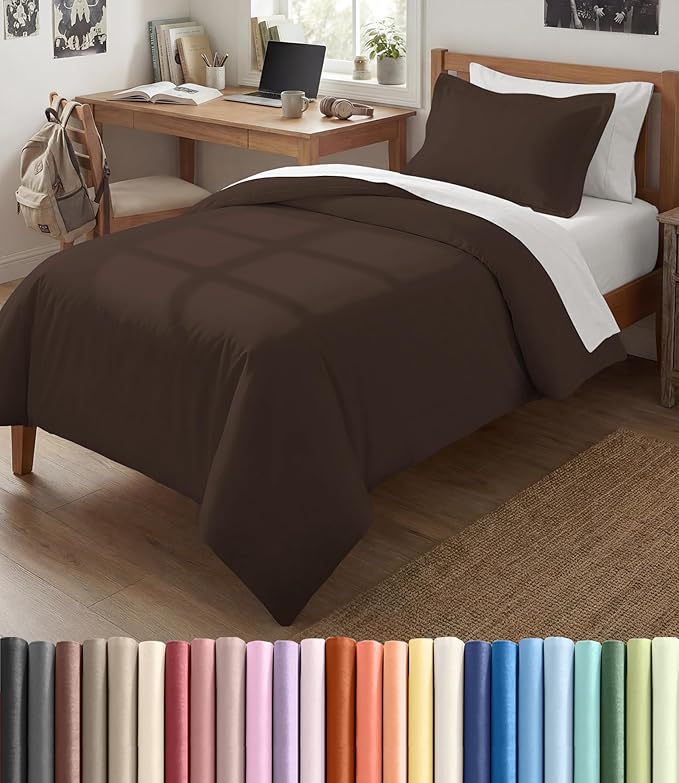 Duvet Cover Twin/Twin XL Size - 2 Piece with Zipper Closure - Brown | Extra Soft, Breathable, Twin/Twin XL Duvet Cover 68" x 90" w/ 1 Pillow Sham, Zipper Closures & Ties, Women, Men, Kids & Teens