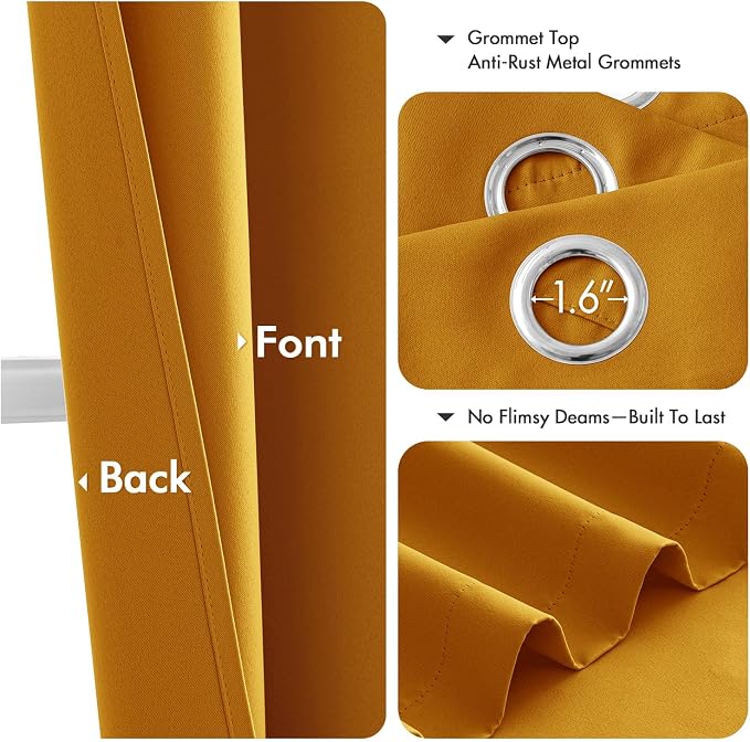 MIULEE Blackout Curtains for Bedroom 2 Panel 40x63 Inch Long Mustard Yellow | Thermal Insulated, Living Room Darkening Grommet Drapes, Noise Reducing, Light Blocking Window Treatments