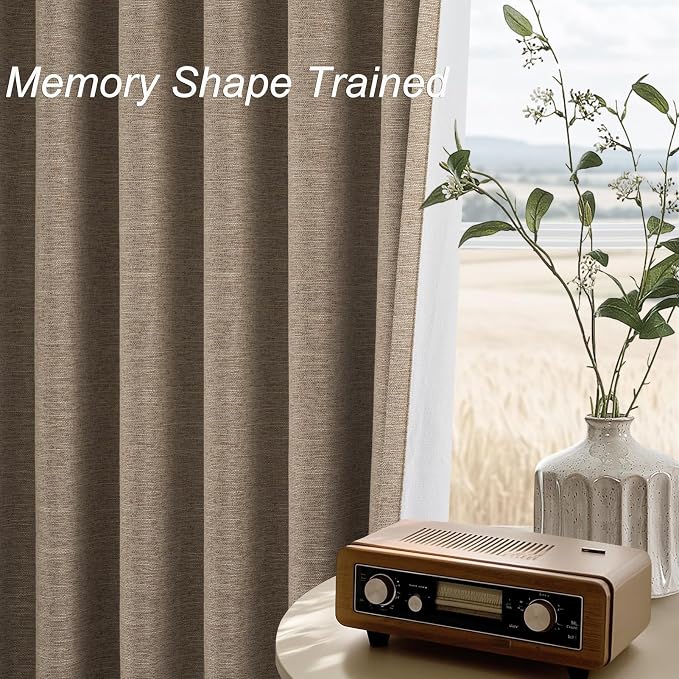 Topfinel Taupe Burlap Linen Blackout Curtains & Drapes 84 Inch Length 2 Panels Set, Flax Linen Brown Tan Beige Room Darkening Soundproof Cabin Curtains with Hooks Rings for Bedroom Living Room
