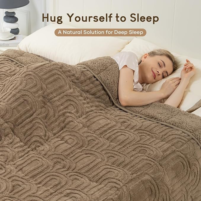 Cottonblue Jacquard Weighted Blanket for Adults 15lbs Twin Full Bed 48"x72" | Soft Fuzzy Fleece Weighted Blankets Throw for Sleep Calm Relax, Fuzzy Warm Khaki Arch Sofa Couch Heavy Blanket, Washable