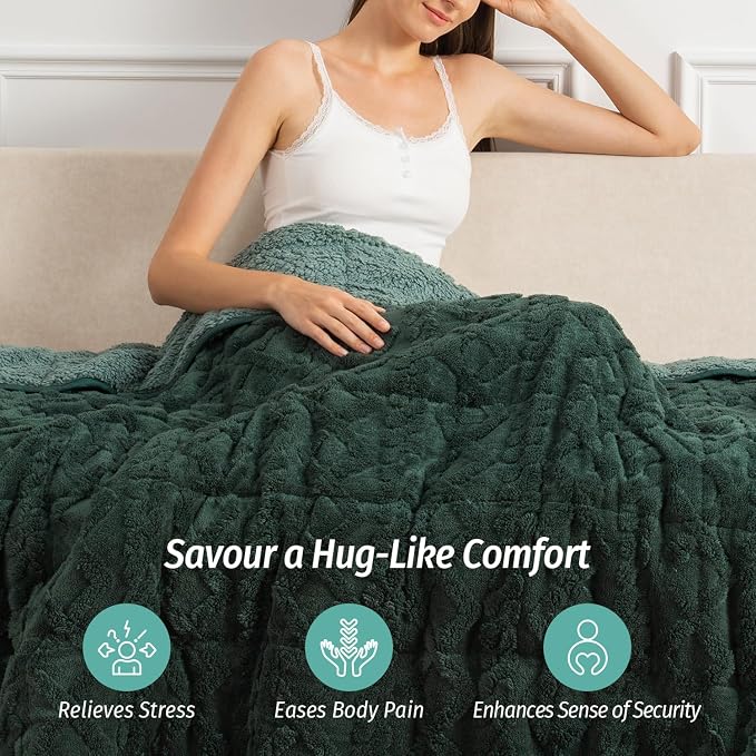 Cozy Weighted Blankets for Sleep Queen 60" x 80" 20 lbs Dark Green | Relax Body & Mind, Even Weight Distribution, Dual Sided Soft Heavy Throw Blankets, Jacquard Knitted, Chunky Fluffy, Warm Hug