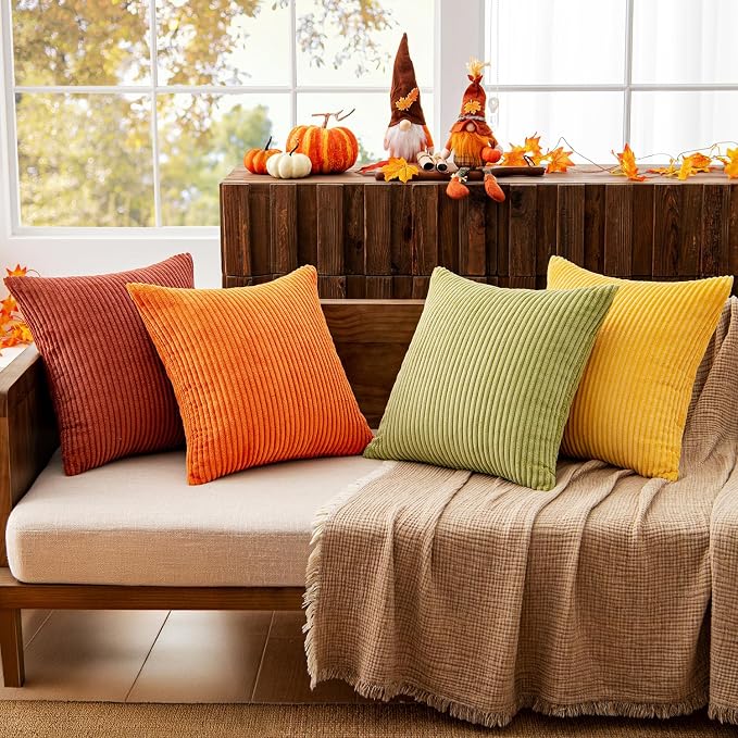 MIULEE Fall Decorative Throw Pillow Covers Yellow Orange Rust 18x18 | Set of 4, Vintage Retro Fall Decor, Mix and Match Color Clash Design, Vibrant Cushion Covers for Sofa Couch Bed Living Room