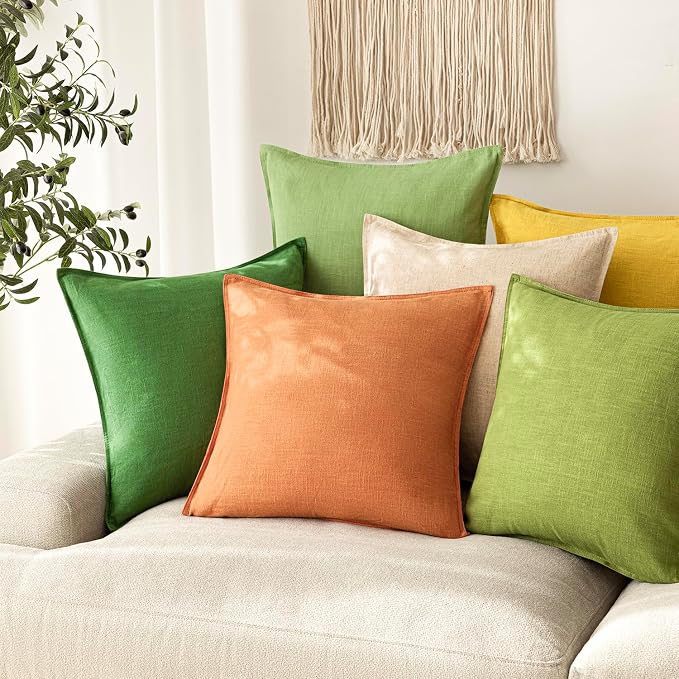 Foindtower Linen Solid Decorative Throw Pillow Covers 18x18 Dusty Orange | Pack of 2 Boho Farmhouse Neutral Pillowcase,Soft Euro Accent Cushion Covers,Home Decor for Bed Couch Sofa Bedroom Living Room