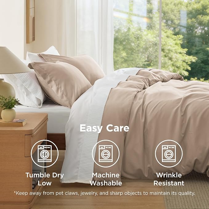 Bedsure Cal King Duvet Cover, Double Brushed Bedding, Light Brown, 3Pcs | For Kids & Adults, 104"x98" Comforter Cover, Hotel Luxury, All Season, Breathable, Easy Care, Lightweight, California King
