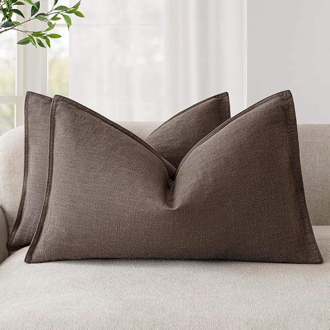Foindtower Decorative Linen Lumbar Throw Pillow Covers 12x20 Reddish Brown | Pack of 2 Boho Farmhouse Pillowcase,Accent Neutral Solid Cushion Covers,Morden Home Decor for Couch Sofa Bedroom Living Room
