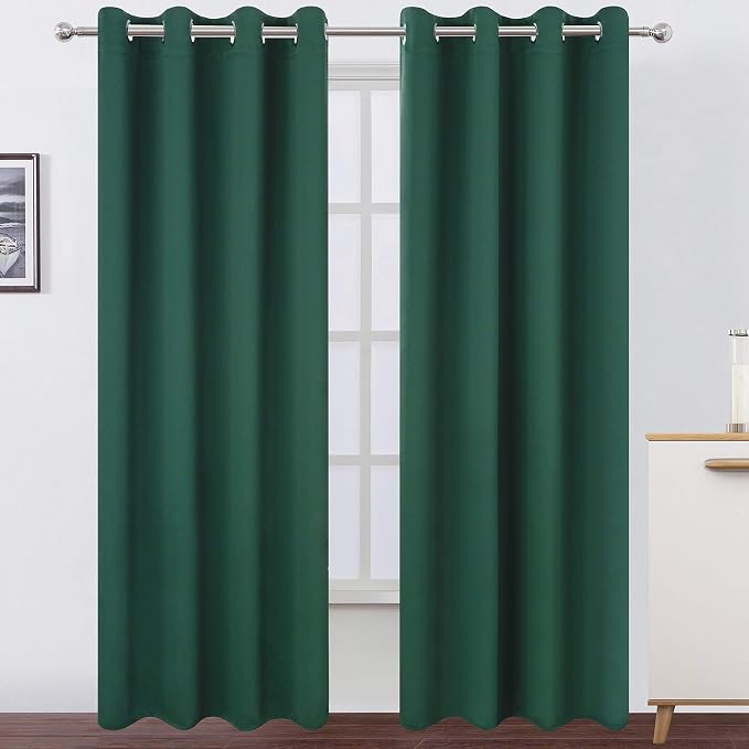Dark Green Thermal Blackout Curtains/52 x 95 Inch/Set of 2 Panels Room Darkening Curtains for Bedroom