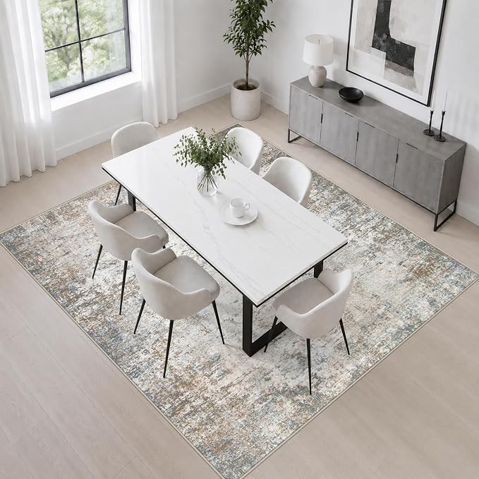 Area Rug Living Room: 5x5 Modern Washable Indoor Soft Carpet Brown | For Bedroom Dining Room Farmhouse Nursery Hallway Office,Modern Abstract,Machine washable,Non-Slip,Stain Resistant,Indoor