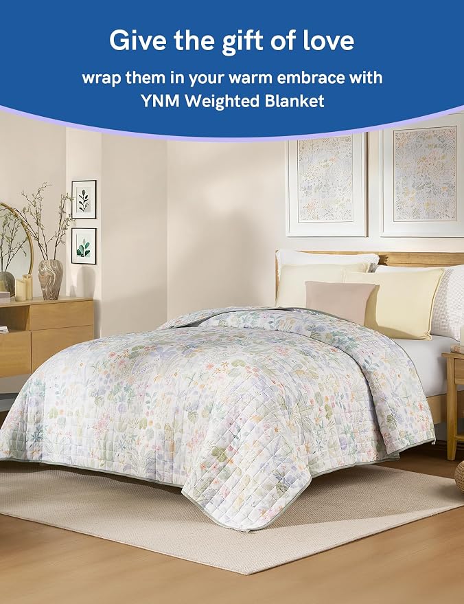 YnM 17lbs Weighted Blanket for Adults, Cotton Heavy Bed Throw Blanket with Cooling Glass Beads for All Season Use, Ideal for One Person of 160lbs (60x80 Inches, Queen Bed, Army Green)