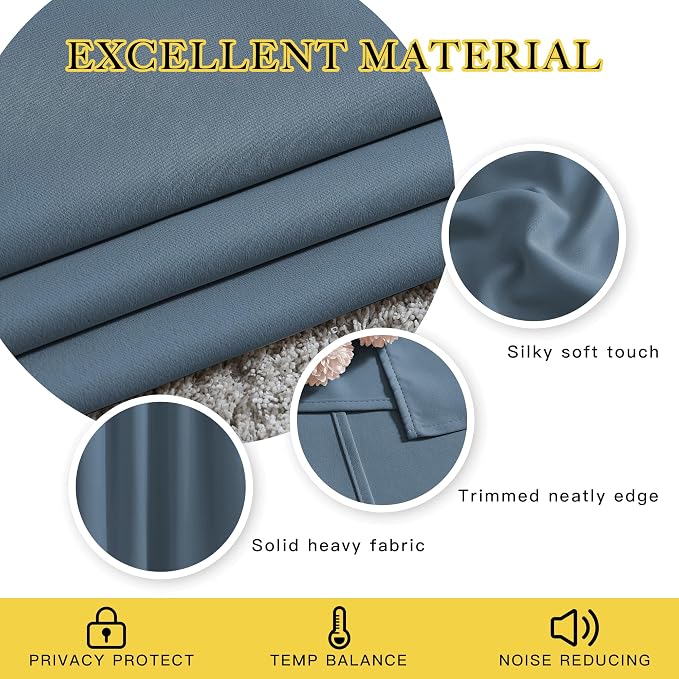 NICETOWN Blackout Curtains & Drapes for Bedroom - Triple Weave Grommet Top Thermal Insulated Light Blocking Panels for Bathroom/Living Room, Smoky Blue, W34 x L50, Set of 2