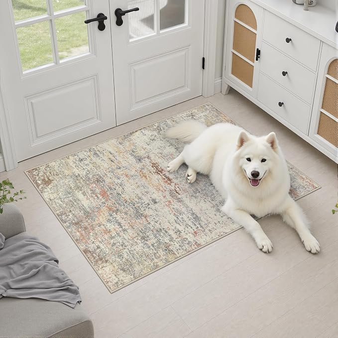 2x3 Washable Entryway Rug: Modern Abstract Indoor Soft Carpet Taupe | For Entrance, Bedroom, Kitchen, Laundry, Bathroom,Door Mat,Modern Abstract,Machine washable,Non-Slip,Stain Resistant,Indoor