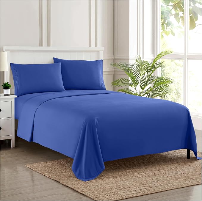 Twin XL Sheets - Breathable Luxury Sheets with Full Elastic & Secure Corner Straps Built In - 1800 Supreme Collection Extra Soft Deep Pocket Bedding Set, Sheet Set, Twin XL, Royal Blue