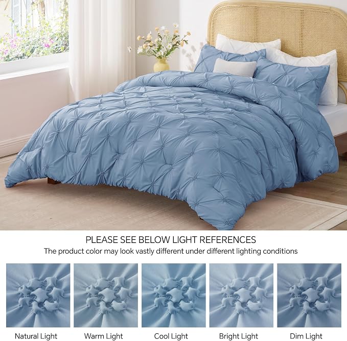 BEDELITE Twin Comforter Set Cornflower Blue,Lightweight & Soft Comforter | Pintuck Boho Bedding, Warm & Cute Bed Set for All Season,With 1 Pillowcase