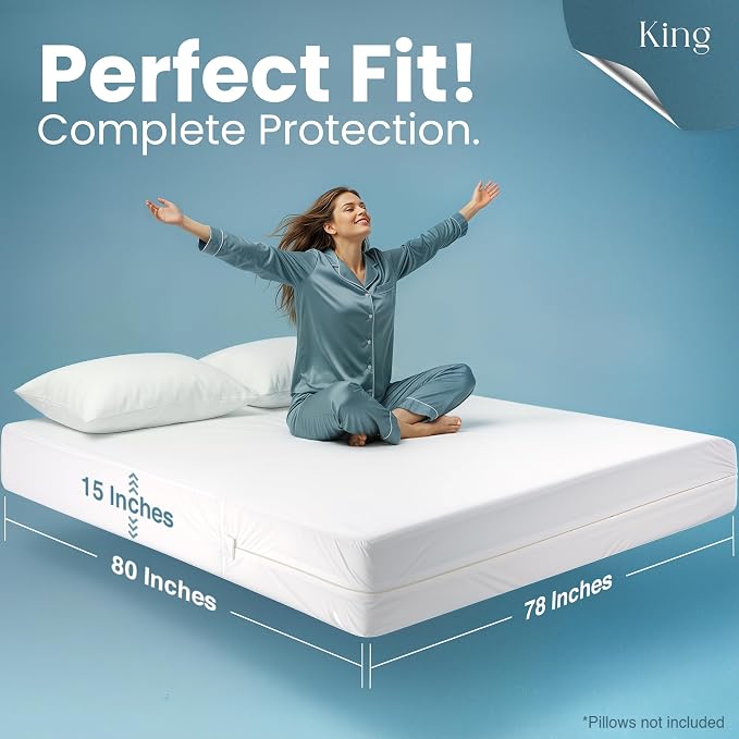 Bulk 10-Pack Hotel King Size Mattress Encasement 100% Waterproof | Commercial Zippered Mattress Protector, 6-Sided, 13" Deep, Designed for Resorts and Motels, Bed Bug & Dust Mite Resistant
