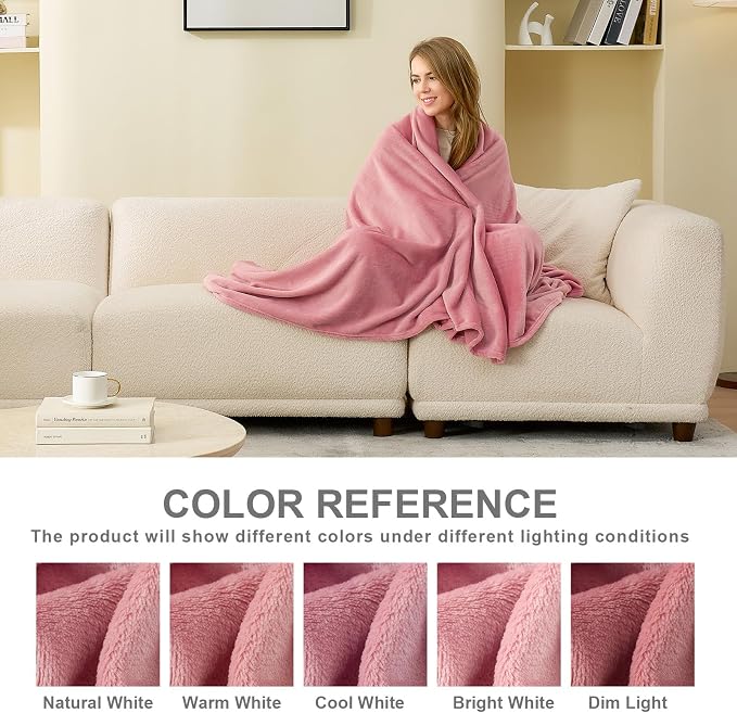 Hansleep Throw Fuchsia Fleece Blanket, Soft Flannel Bed Blanket | Fuzzy Cozy Blanket 50x60 Inches, Multi-use for Bed, Sofa, Couch, Travel, Camping, All Season Warm Lightweight Cover