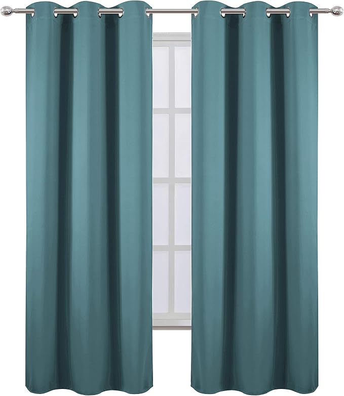 Sea Teal Thermal Blackout Curtains/42 x 84 Inch/Set of 2 Panels Room Darkening Curtains for Bedroom