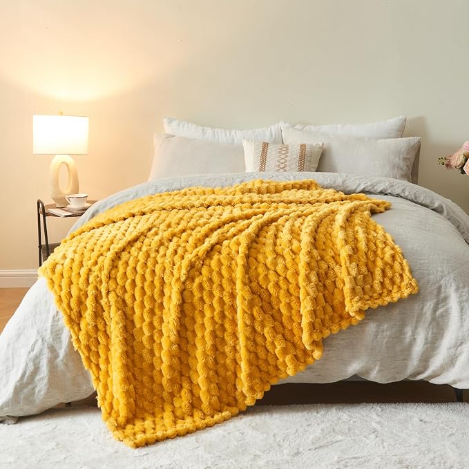 NEWCOSPLAY Fleece Clouds Cozy Twin Blanket for Couch, Yellow, 60"x80" | Premium Silky Flannel Blanket, Soft Lightweight Fluffy Throw Blanket for Bed Sofa Decor, Gift for All Season Use