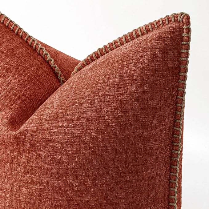 MIULEE Fall Decorative Couch Throw Pillow Covers 20x20 Inch Burnt Orange | 2 Pack, Terracotta Farmhouse Pillow Covers with Stitched Edge, Soft Chenille Cushion Cases, Sofa Bed Living Room Home Decor