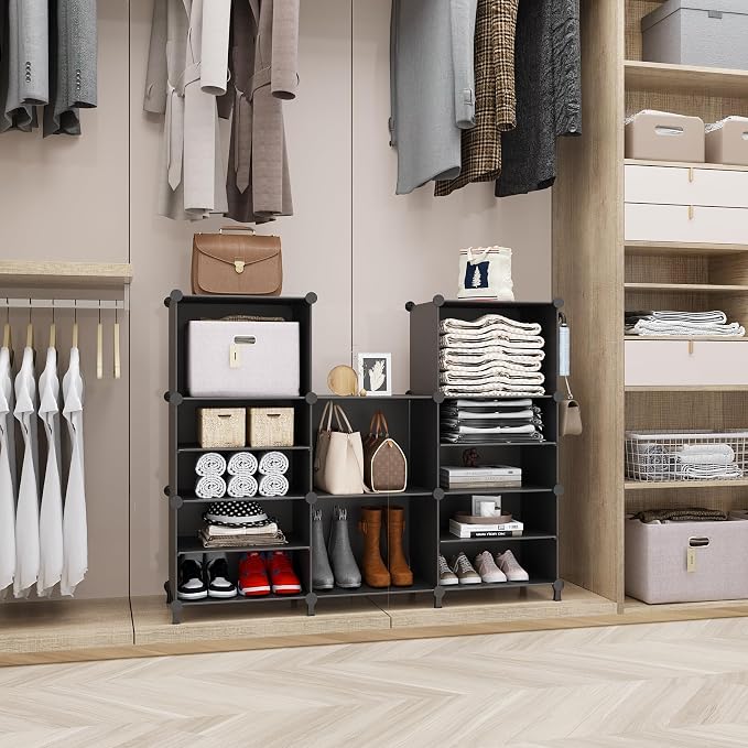 AWTATOS Closet Organizer 8 Cube Closet Storage Shelves, Black | Closet Organizers and Storage, DIY Stackable Cubby Shelving, Clothes Organizers for Closet Bedroom Living Room Office