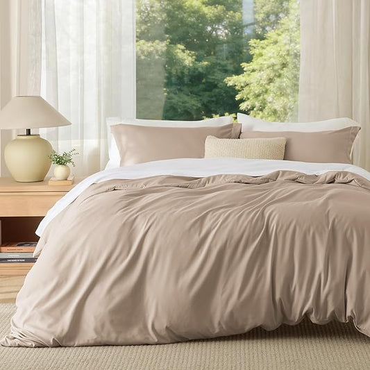 Bedsure Cal King Duvet Cover, Double Brushed Bedding, Light Brown, 3Pcs | For Kids & Adults, 104"x98" Comforter Cover, Hotel Luxury, All Season, Breathable, Easy Care, Lightweight, California King