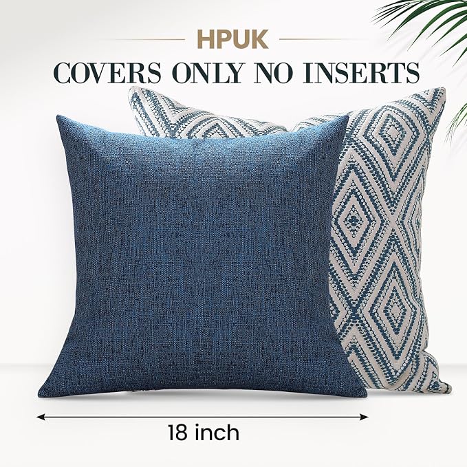 HPUK Throw Pillow Covers 18x18, Set of 4, Navy Blue Couch Pillow Covers | Polyester fabric, patterned and solid designs, hidden zippers, machine washable, for sofas and beds, inserts not included