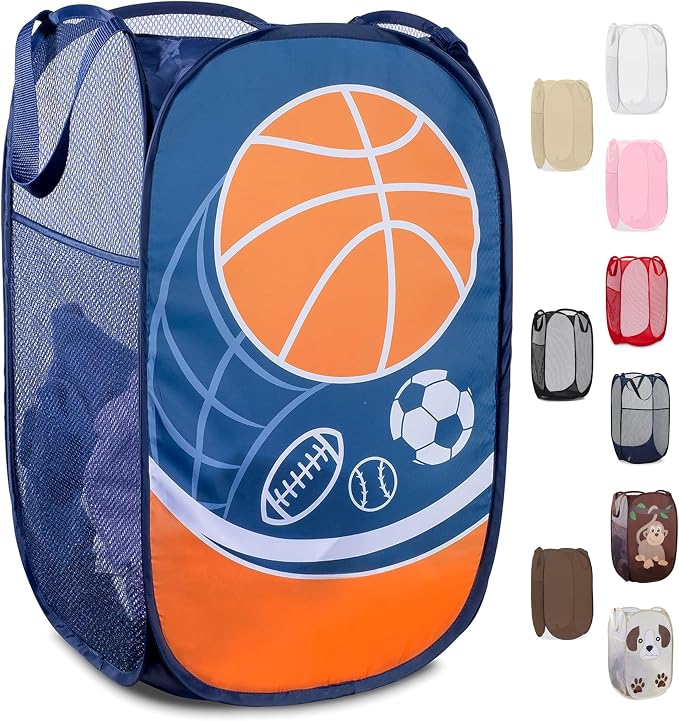 Handy Laundry Collapsible Mesh Pop Up Laundry Hamper with Side Pocket – Breathable, Space-Saving, Foldable Clothes Basket for Laundry, Storage, Travel, Dorm, Sports, 24 Inch