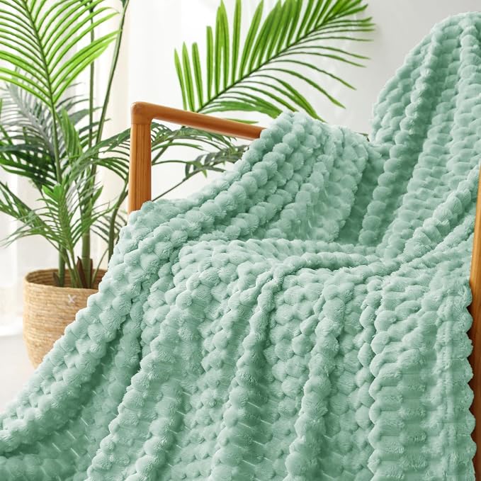 Exclusivo Mezcla 3D Fleece Queen Size Blanket for Bed, Sage Green | Extra Soft Fuzzy Plush Lightweight Bed Blankets, Cozy Fluffy Decorative Blankets for All Seasons, 90x90 Inches