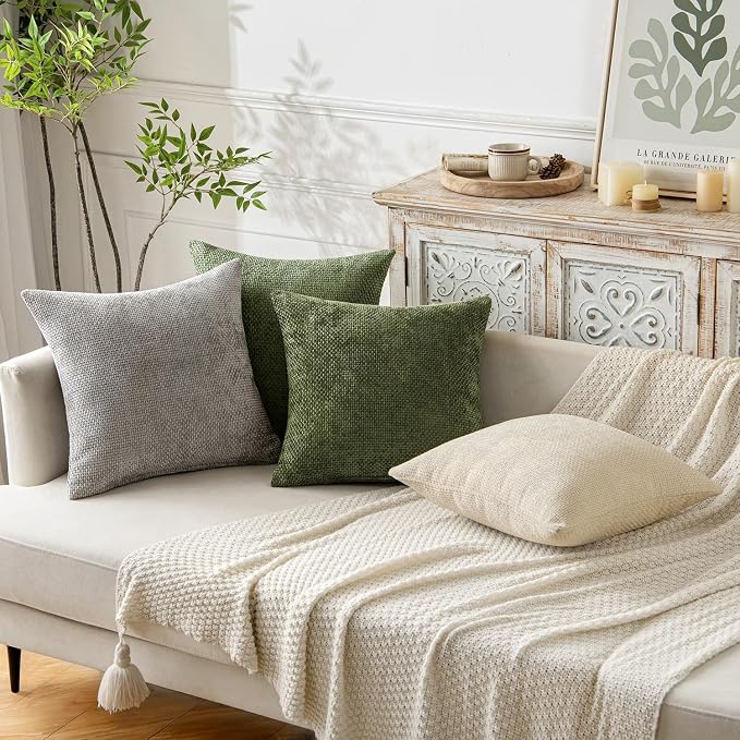 MIULEE Decorative Couch Throw Pillow Covers 20x20 Inch Olive 2 Pack | Modern Boho Accent, Soft Chenille Pillow Covers, Farmhouse Cushion Cases for Home Decor Bed Sofa Living Room