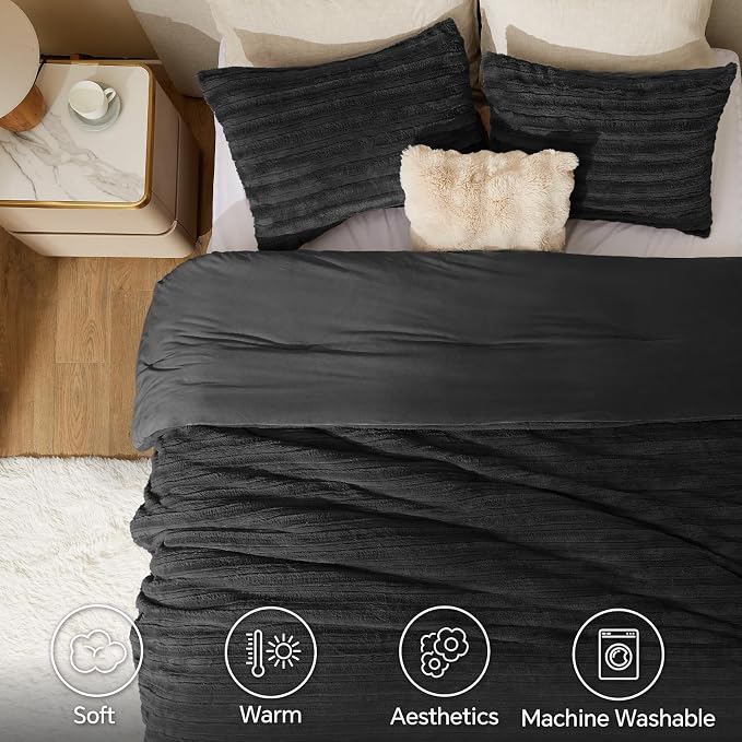 BEDELITE Faux Fur Twin/Twin XL Comforter Set, Fluffy Bed Set, Black | Super Soft & Warm, Luxury Fuzzy Cozy Comforter for Winter, Heavy Plush Bed set, with 1 Pillowcase