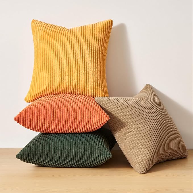 Topfinel Set of 4 Mordern Nordic Boho Farmhouse Cushion Covers Green Rust Throw Pillow Covers 22x22 Inch Soft Corduroy Fall Home Decor for Couch Bed Sofa Living Room